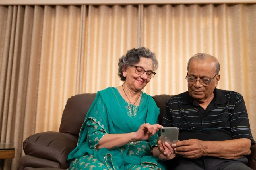 An older couple sharing a moment at home