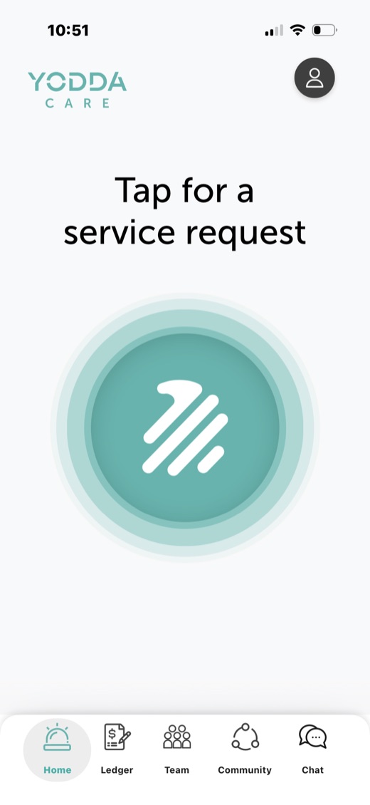 Yodda Care request screen for the person receiving care